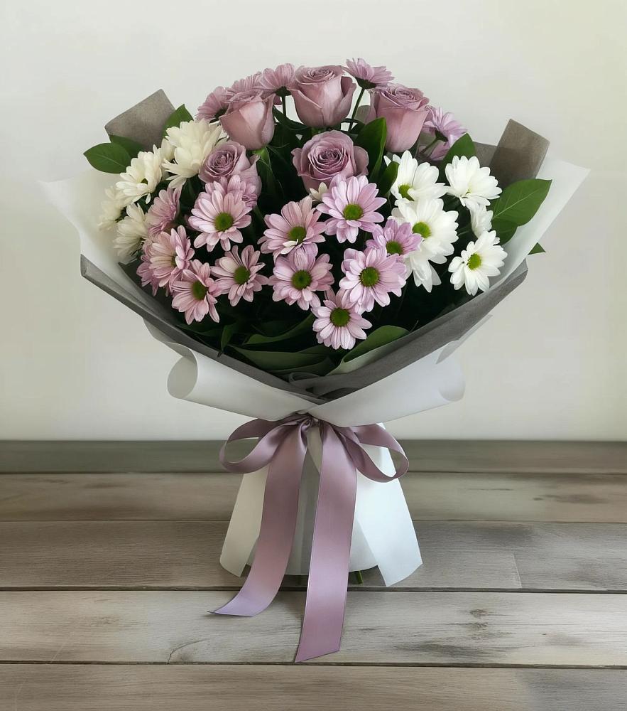 Букет цветов из: Хризантемы и Розы в Чуфарово