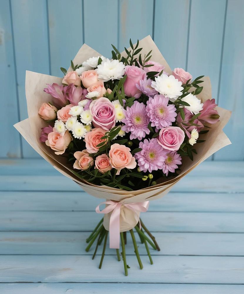 Букет цветов из: Хризантемы, Розы и Альстромерии в Чуфарово