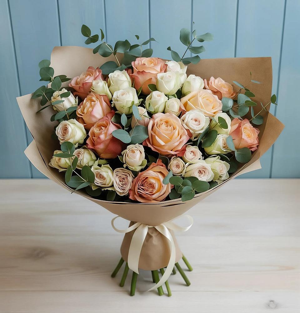 Букет цветов из: Альстромерии и Розы в Чуфарово