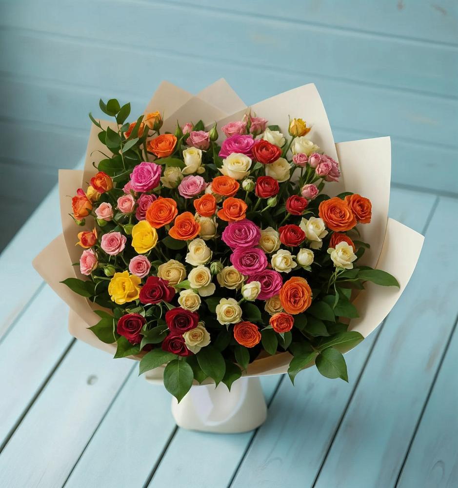 Букет Микс из разноцветных кустовых роз в Чуфарово