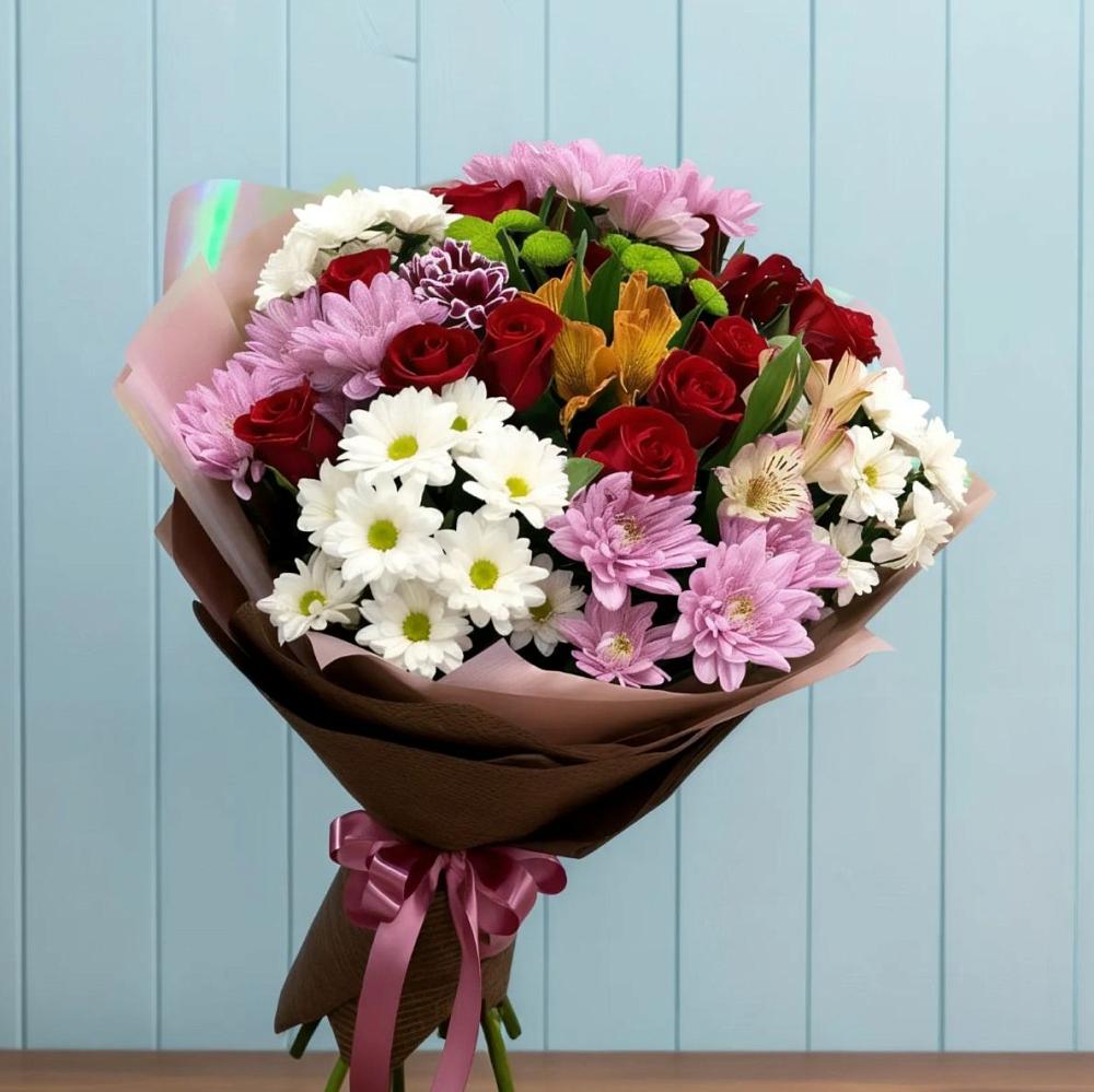 Букет цветов из: Розы, Хризантемы и Альстромерии в Чуфарово