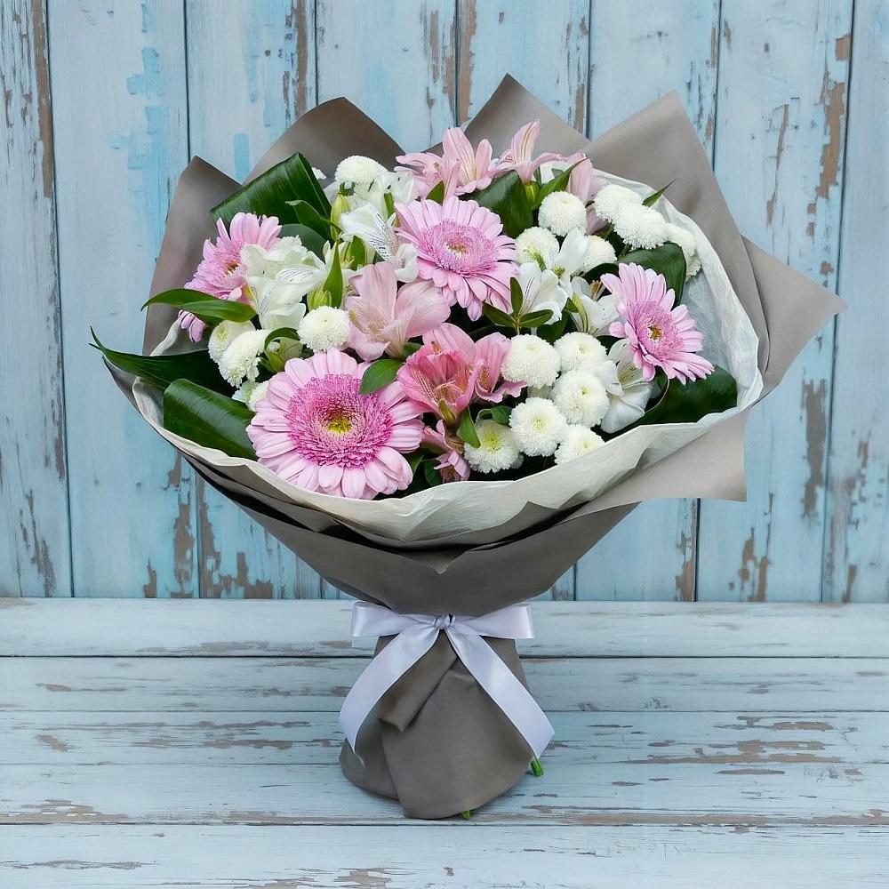 Букет цветов из: Герберы, Альстромерии и Хризантемы в Чуфарово