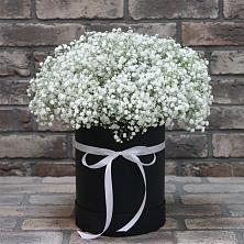 Цветочная композиция из Гипсофила в шляпной коробке в Чуфарово